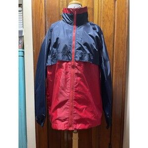 Vintage Baru Rain/Windbreaker w/Hood in Collar Full Zip Jacket Red, Navy. Unisex